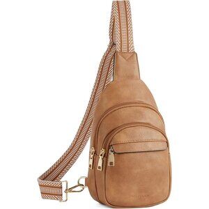 Women Camel Brown Imported PU Leather Small Crossbody Chest Sling Travel Bag